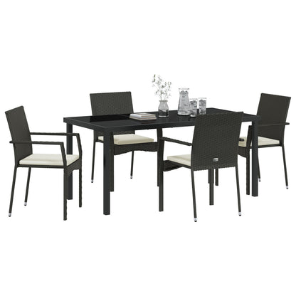 5-Delige Tuin Eetset Met Kussens Zwart Poly Rattan