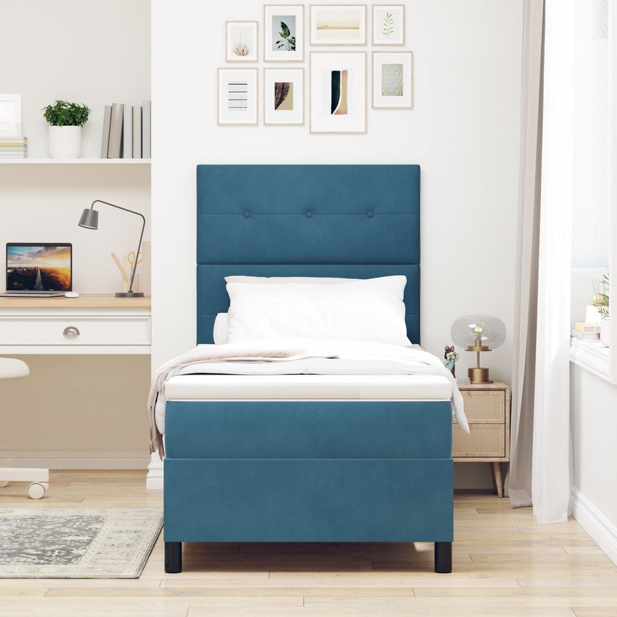 Boxspringbed Met Matras Donkerblauw Enkel Fluweel Blauw
