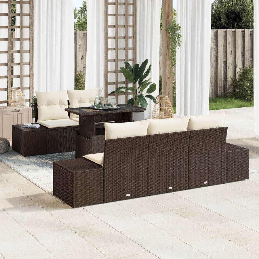 Tuin Bankstel Set Van 6 Bruin Rattan Buiten Tafel Rechthoekig