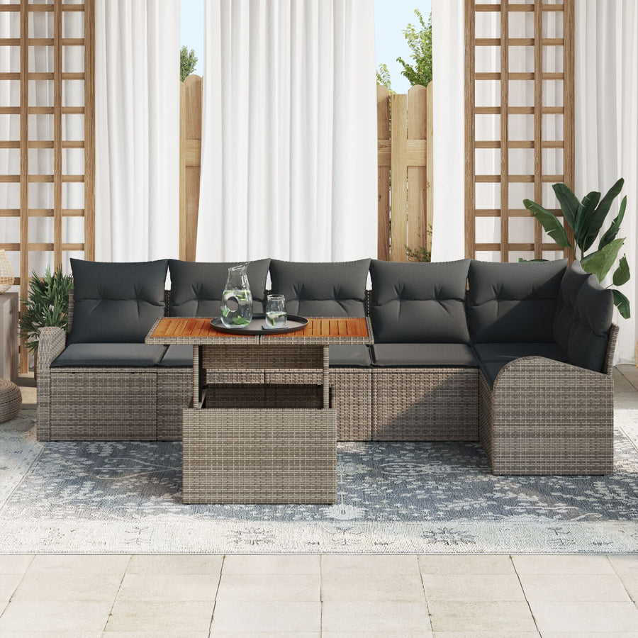 Tuinbankset Set Van 7 Grijs Poly Rattan 7-Delige Tuin Eetset