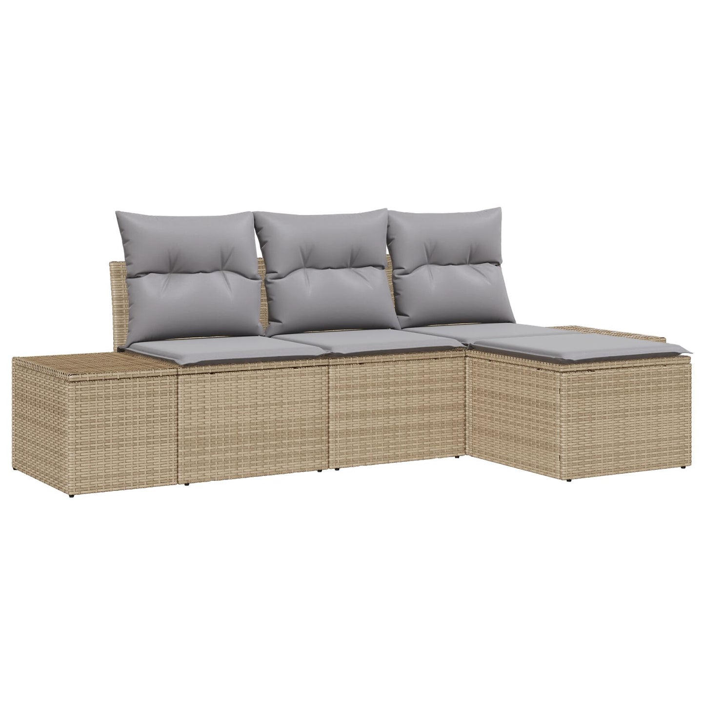 4-Delige Tuinbank Set Met Kussens Beige Poly Rattan