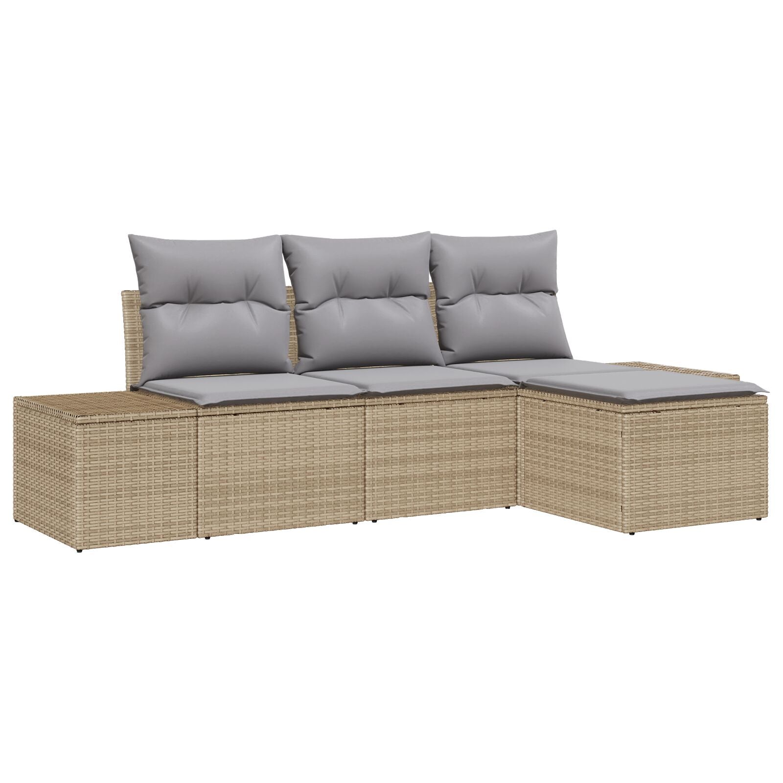 4-Delige Tuinbank Set Met Kussens Beige Poly Rattan