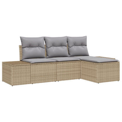 4-Delige Tuinbank Set Met Kussens Beige Poly Rattan