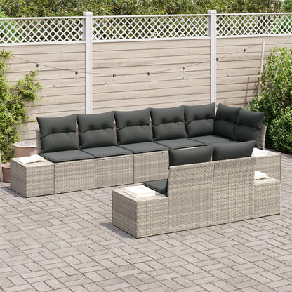 8-Delige Tuin Sofa Set Met Kussens Poly Rattan Lichtgrijs zonder tafel