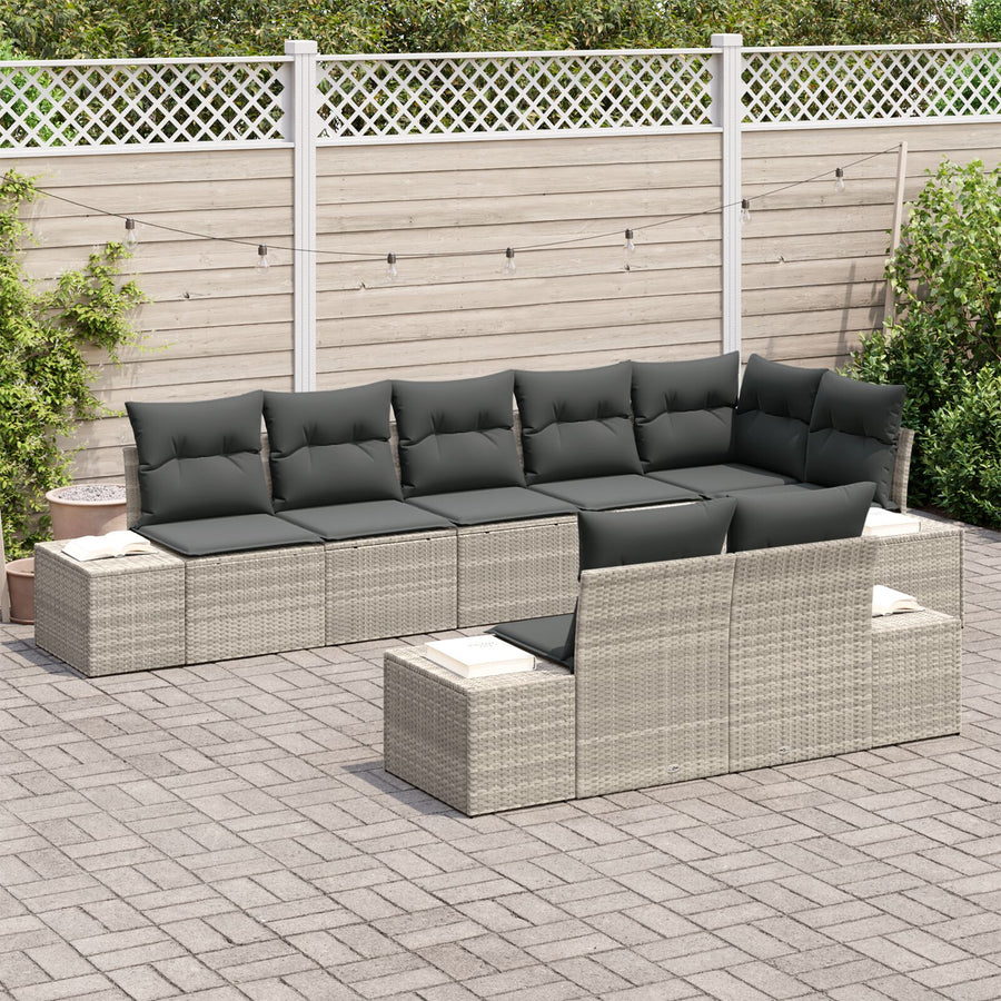 8-Delige Tuin Sofa Set Met Kussens Poly Rattan Lichtgrijs zonder tafel