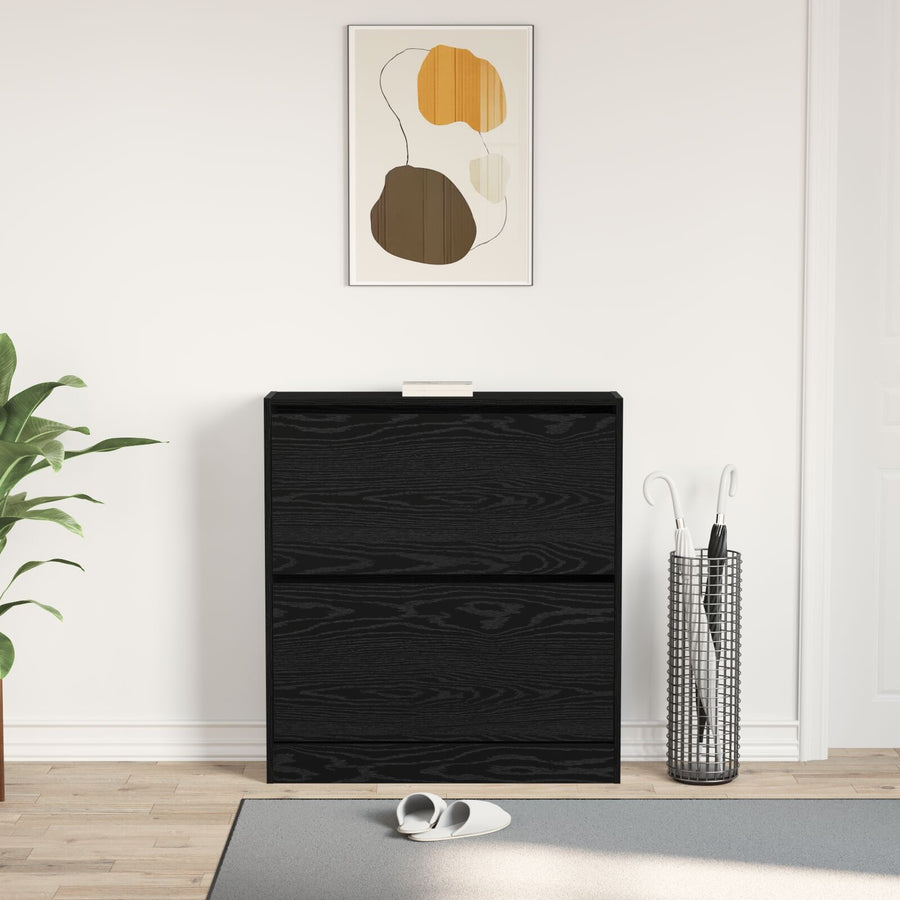 Schoenenkast Met Flip Lade Zwart Eiken 80X21X87,5 Cm