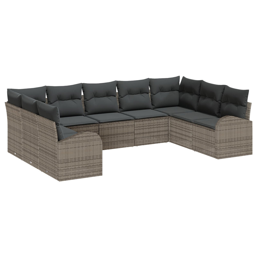 Tuinbank Set Set Van 9 Grijs Rattan, Polyester Tuinbank Set