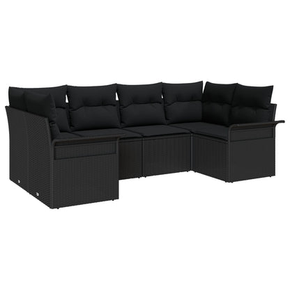 6-Delige Tuinbank Set Met Kussens Zwart Poly Rattan