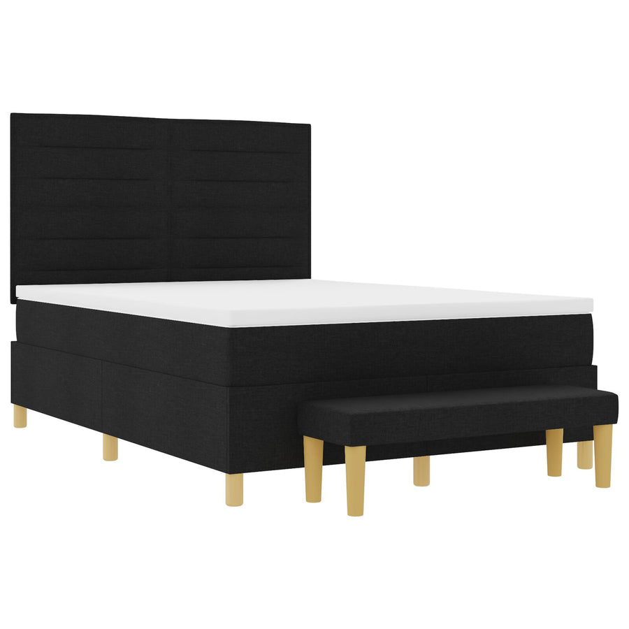 Boxspring Bed Met Matras En Bank Stof Zwart 140 x 200 cm Lijnen ontwerp