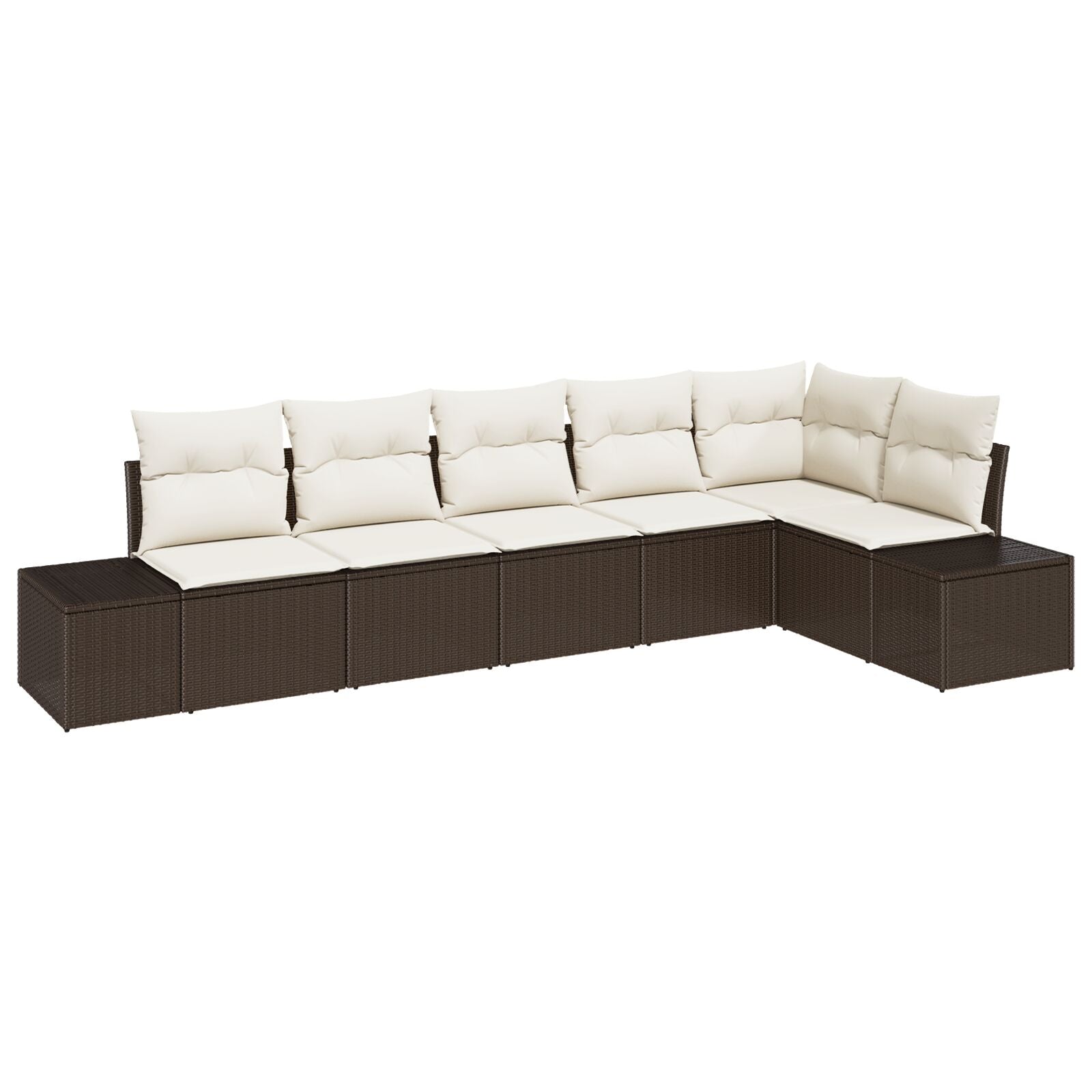6-Delige Tuinsofa Set Met Kussens Poly Riet Bruin en wit zonder tafel