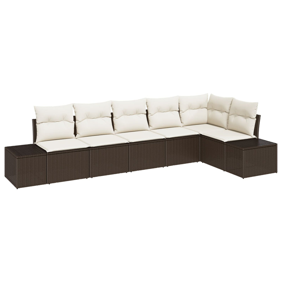 6-Delige Tuinsofa Set Met Kussens Poly Riet Bruin en wit zonder tafel