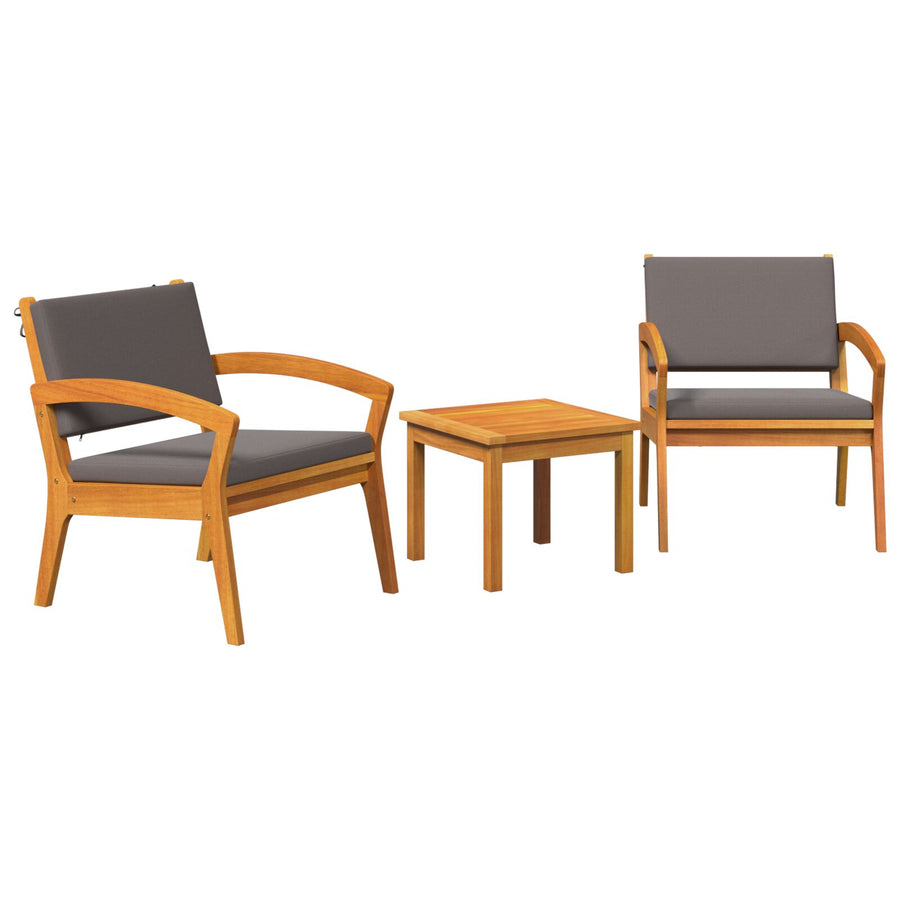 3-Delige Bistro Set Met Kussens, Gemaakt Van Massief Acaciahout Donkergrijs 2x stoel + tafel