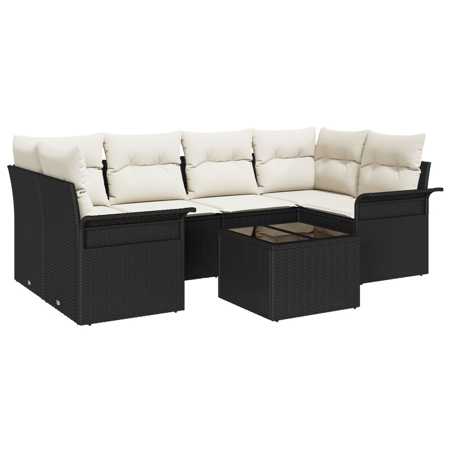 7-Delige Tuinsalonset Met Kussens Zwart Poly Rattan