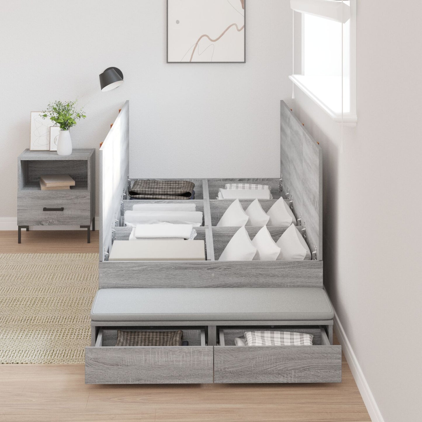 Opbergbedframe Grijs Sonoma 80X200 Cm Artisanaal Eiken