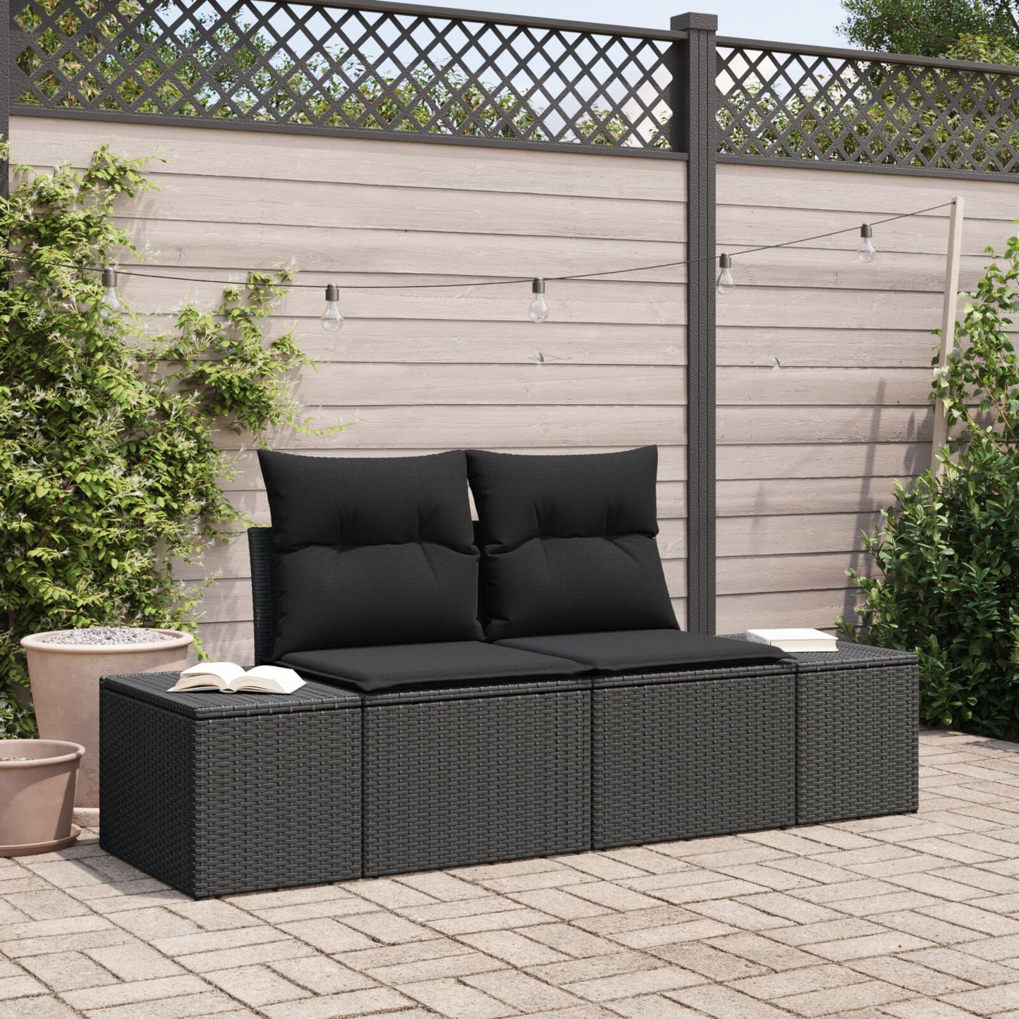 2-Zits Tuinsofa Met Kussens Poly Rattan Zwart zonder opslag