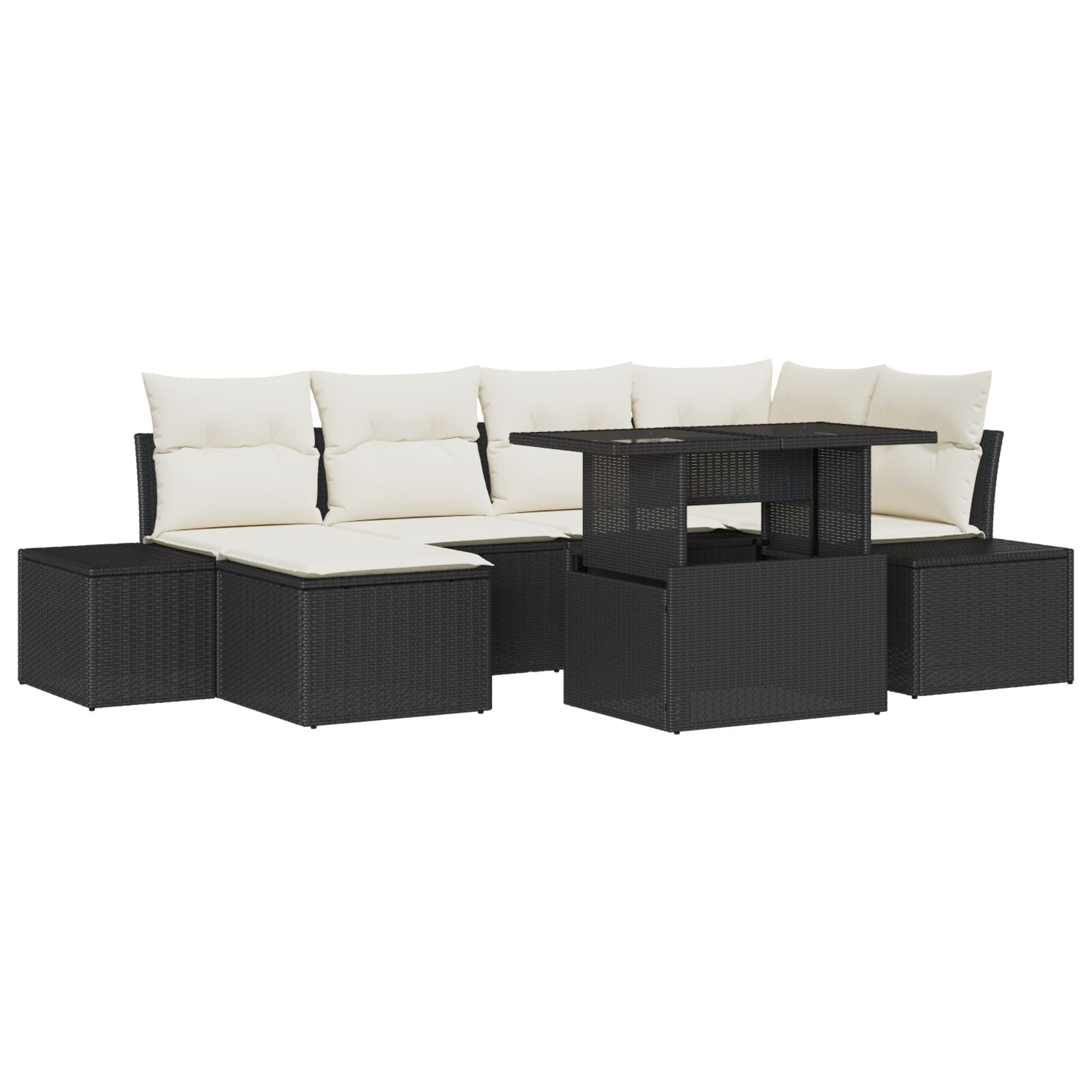 Tuin Sofa Set Set Van 7 Beige, Zwart Rattan, Polyester Kussens