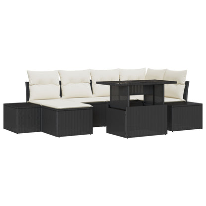 Tuin Sofa Set Set Van 7 Beige, Zwart Rattan, Polyester Kussens