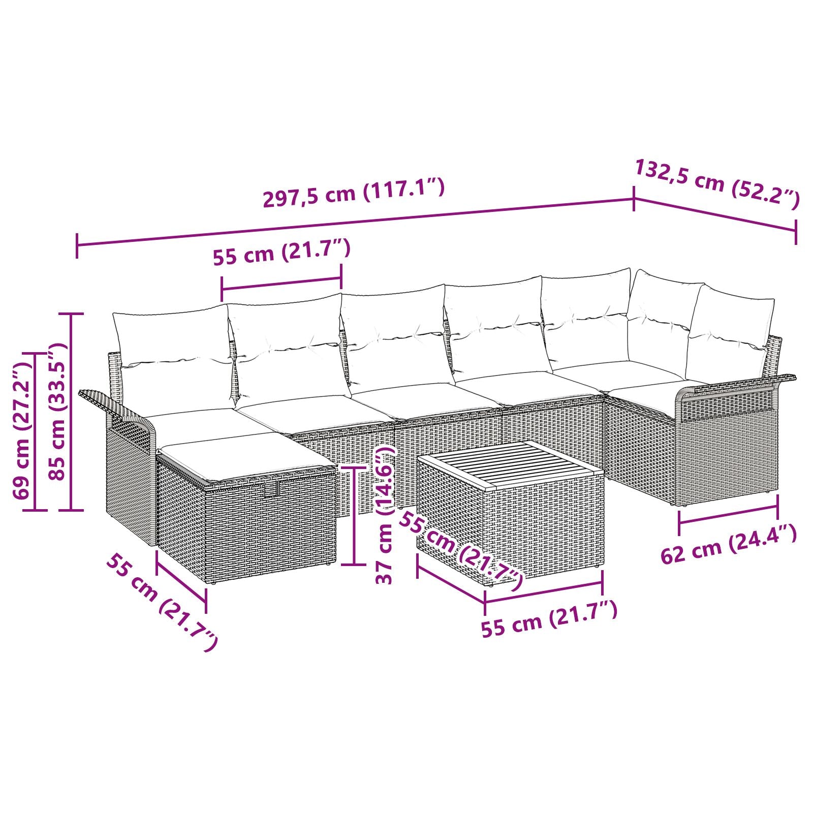 8-Delige Tuin Sofa Set Met Kussens Beige Poly Riet