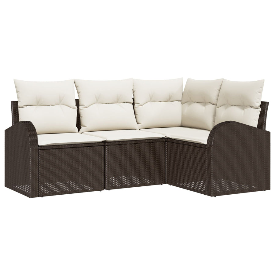 4 Delige Tuin Sofa Set Met Kussens Poly Rattan Bruin en crème zonder tafel