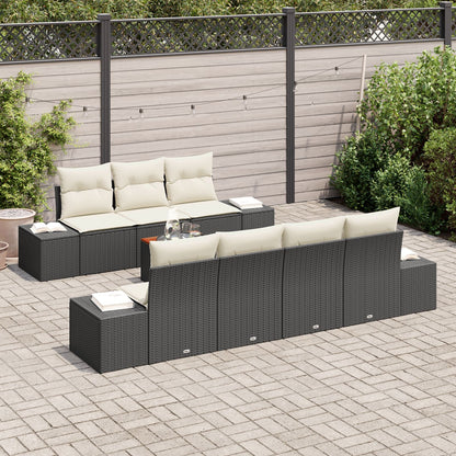 8-Delige Tuinbankset Met Kussens Zwart Poly Rattan Acacia