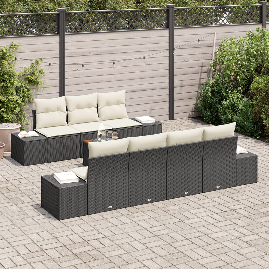 8-Delige Tuinbankset Met Kussens Zwart Poly Rattan Acacia