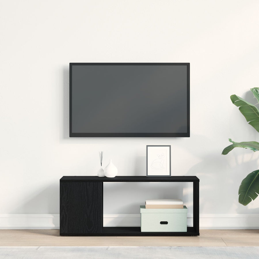 Tv-Meubel Wit Gelaagd Hout Zwart eiken 80 x 24 x 32 cm