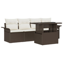 5-Delige Tuin Sofa Set Met Kussens Bruin Poly Rattan