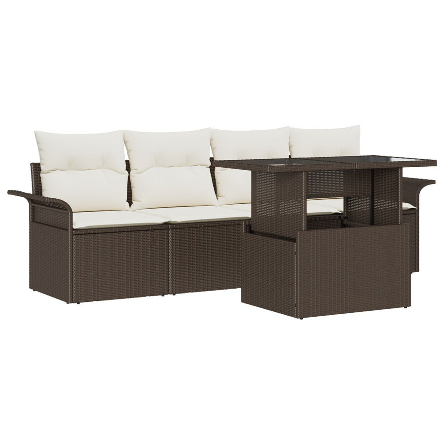 5-Delige Tuin Sofa Set Met Kussens Bruin Poly Rattan