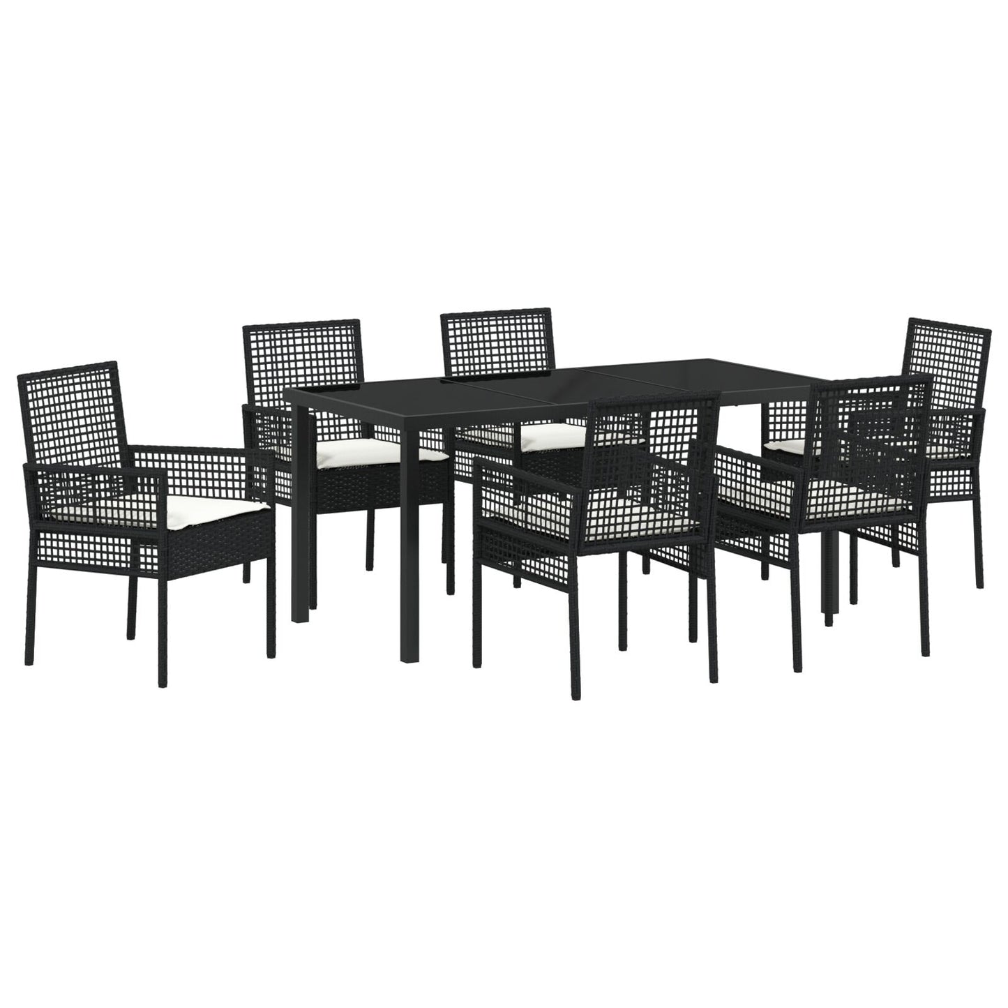 7-Delige Tuinetafelset Met Kussens Zwarte Poly Rattan