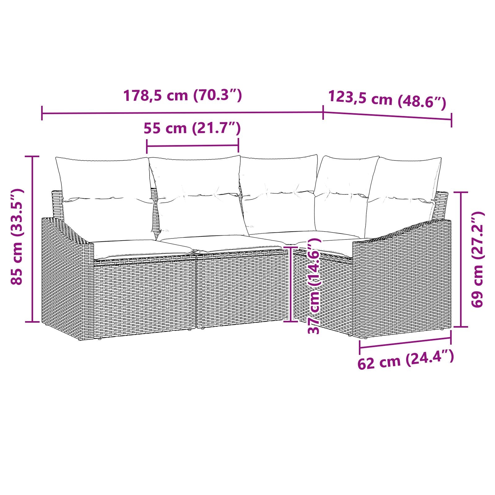 4-Delige Tuin Sofa Set Met Kussens Bruin Poly Rattan