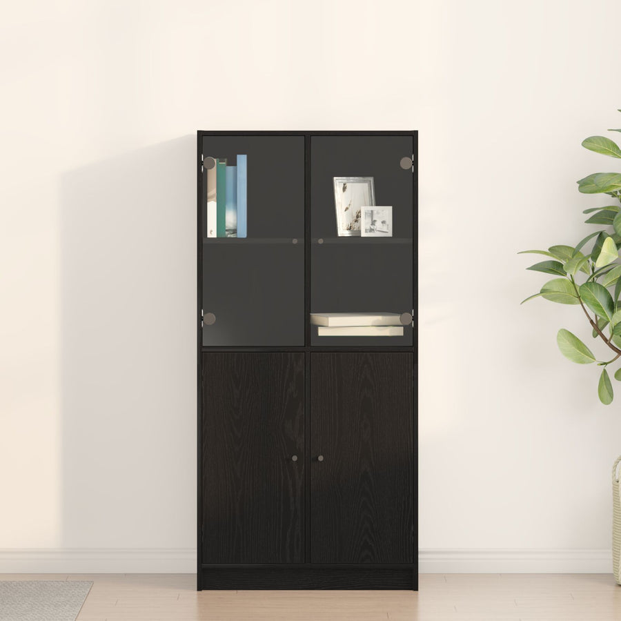 Highboard Met Deuren Zwart Eiken 68X37X142 Cm Bewerkt Hout