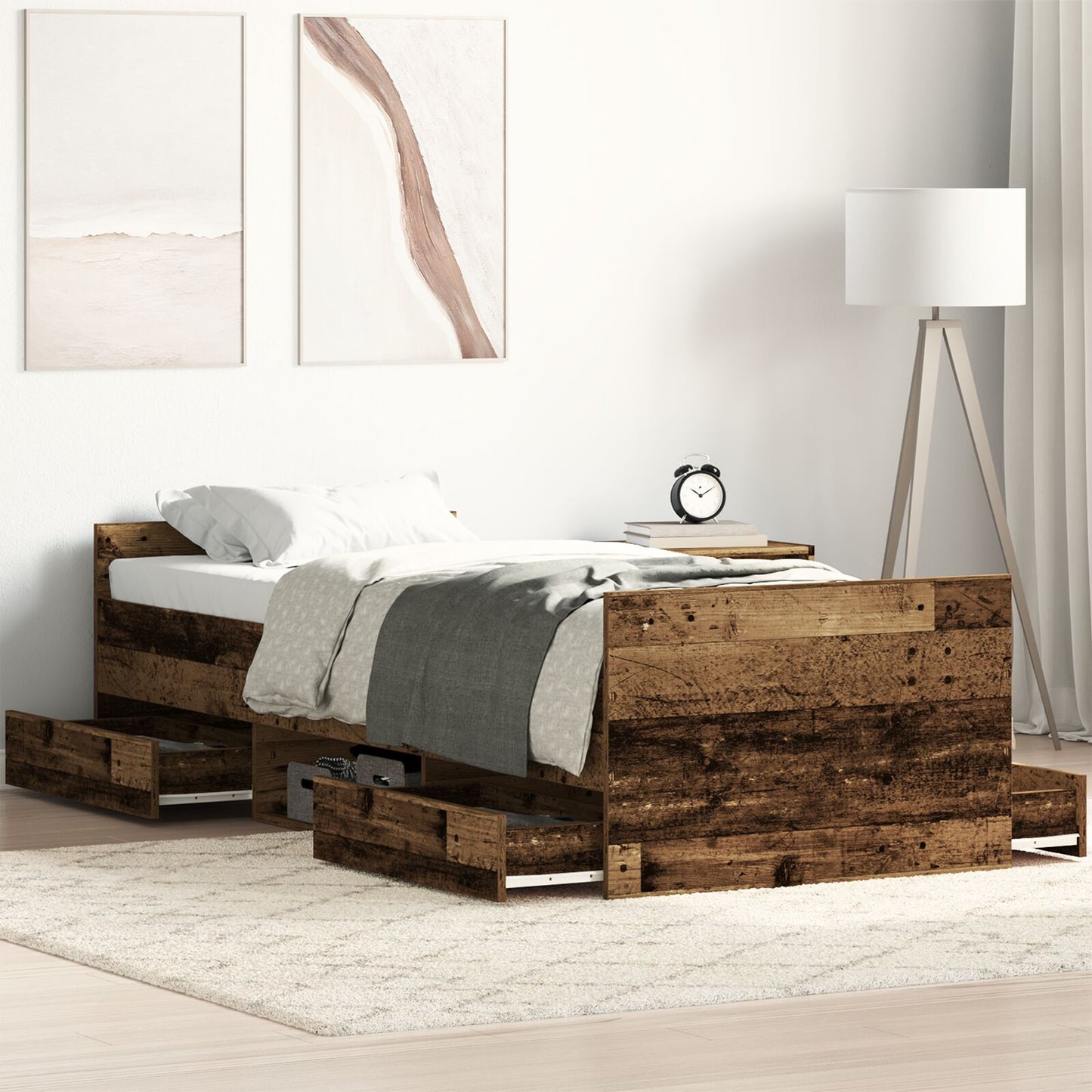 Bed Frame Zonder Matras Oud Hout 75X190 Cm Bewerkt Hout
