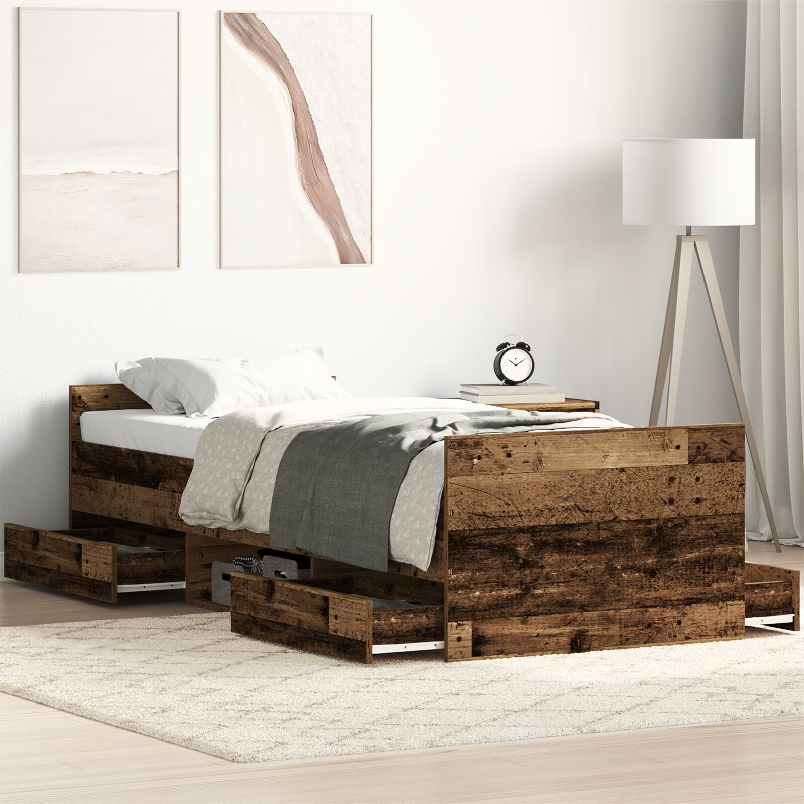 Bed Frame Zonder Matras Oud Hout 75X190 Cm Bewerkt Hout