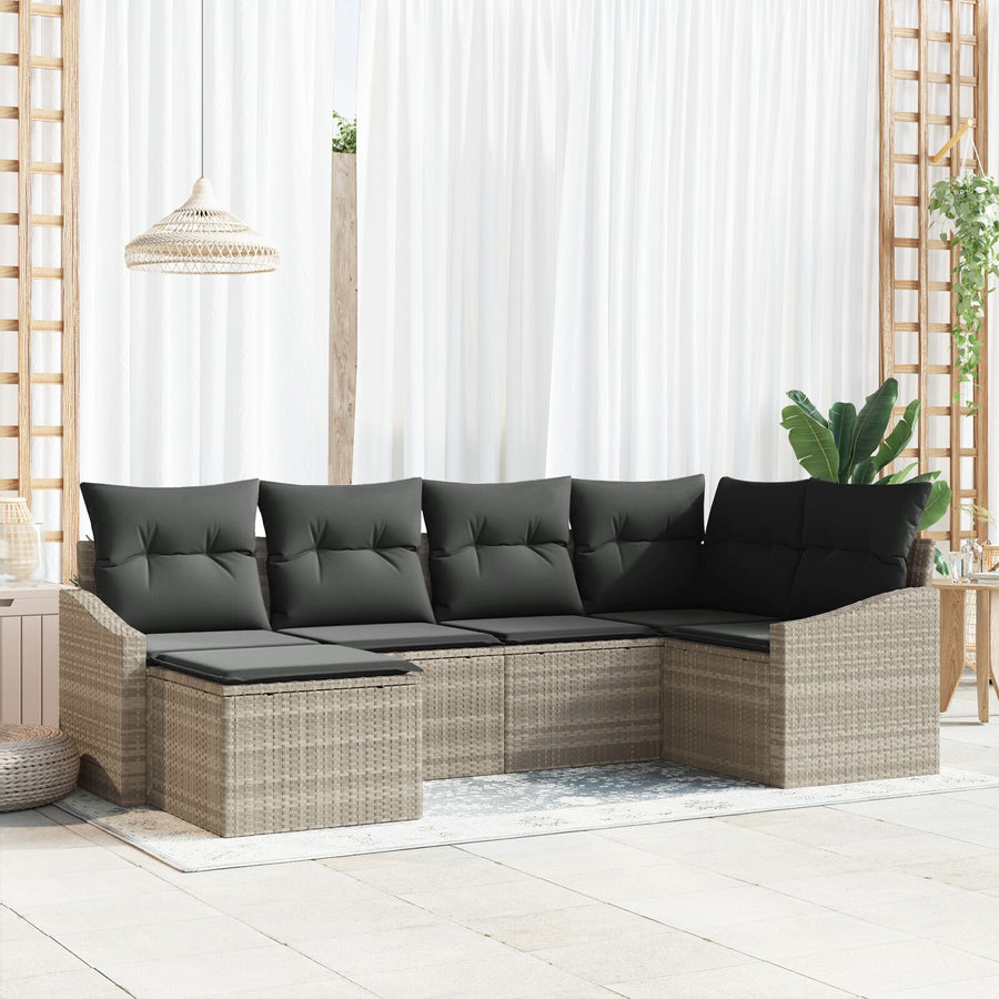 6-Delige Tuin Sofa Set Met Kussens Licht Grijs Poly Rattan