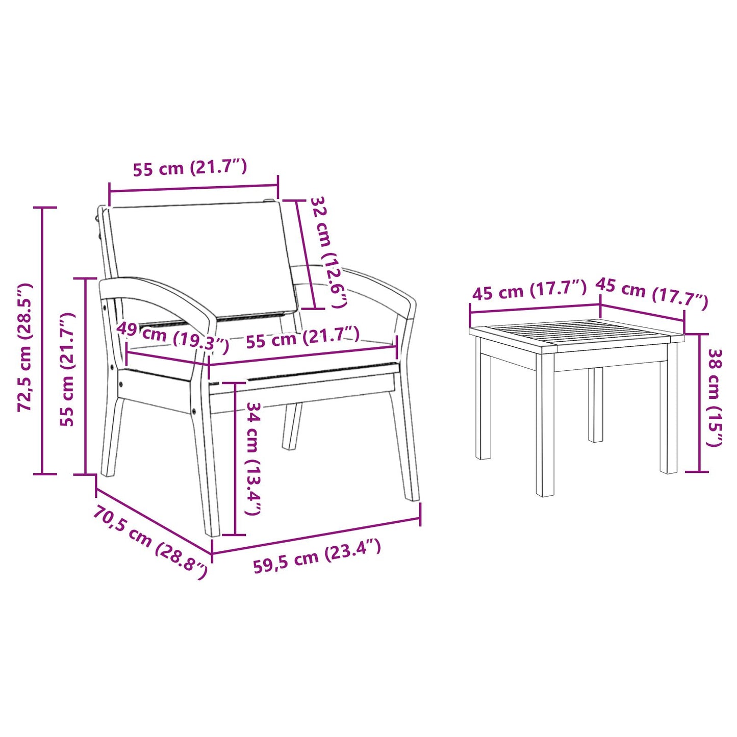 5-Delige Bistro Set Met Kussens - Massief Acaciahout Donkergrijs 4x stoelen + tafel