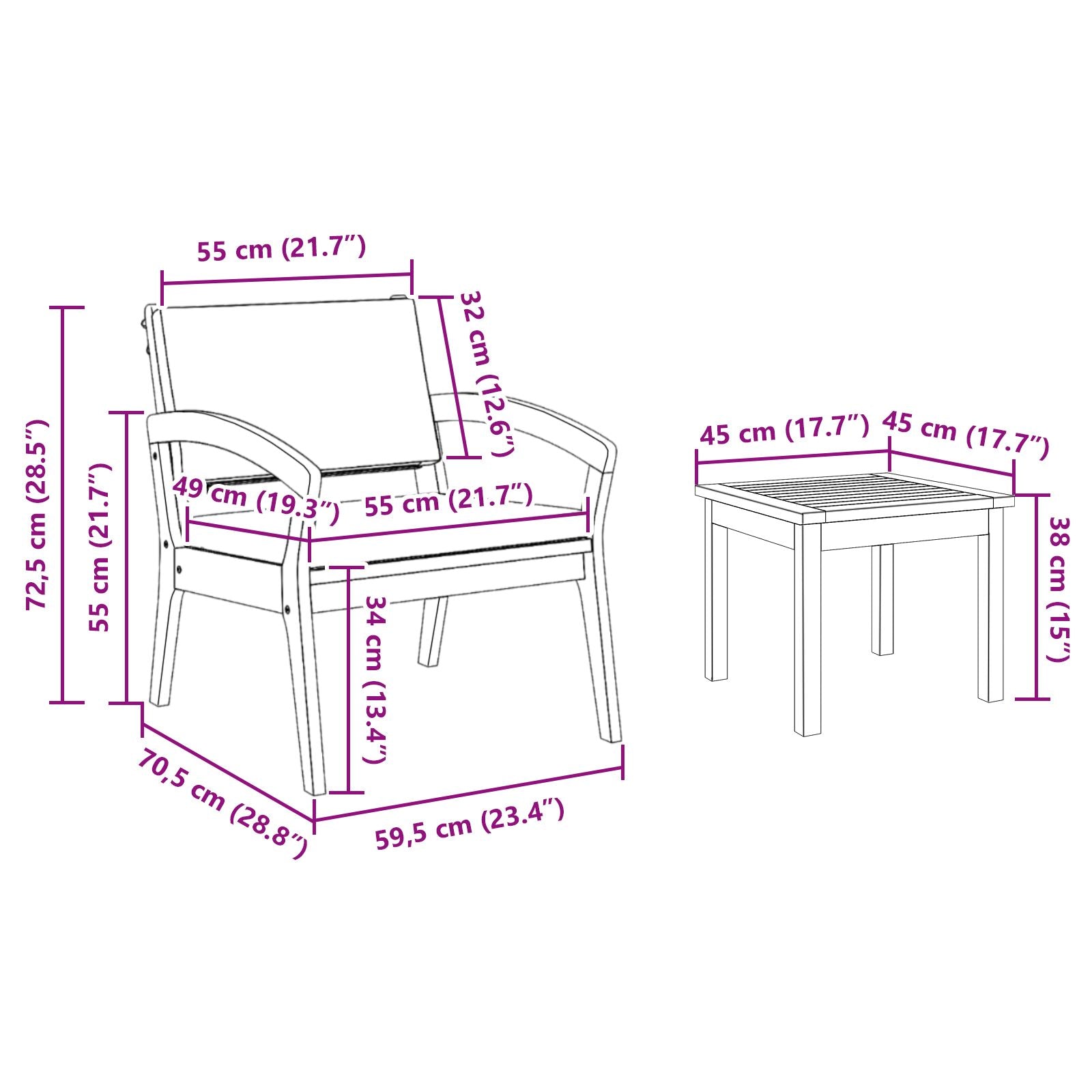 5-Delige Bistro Set Met Kussens - Massief Acaciahout Donkergrijs 4x stoelen + tafel