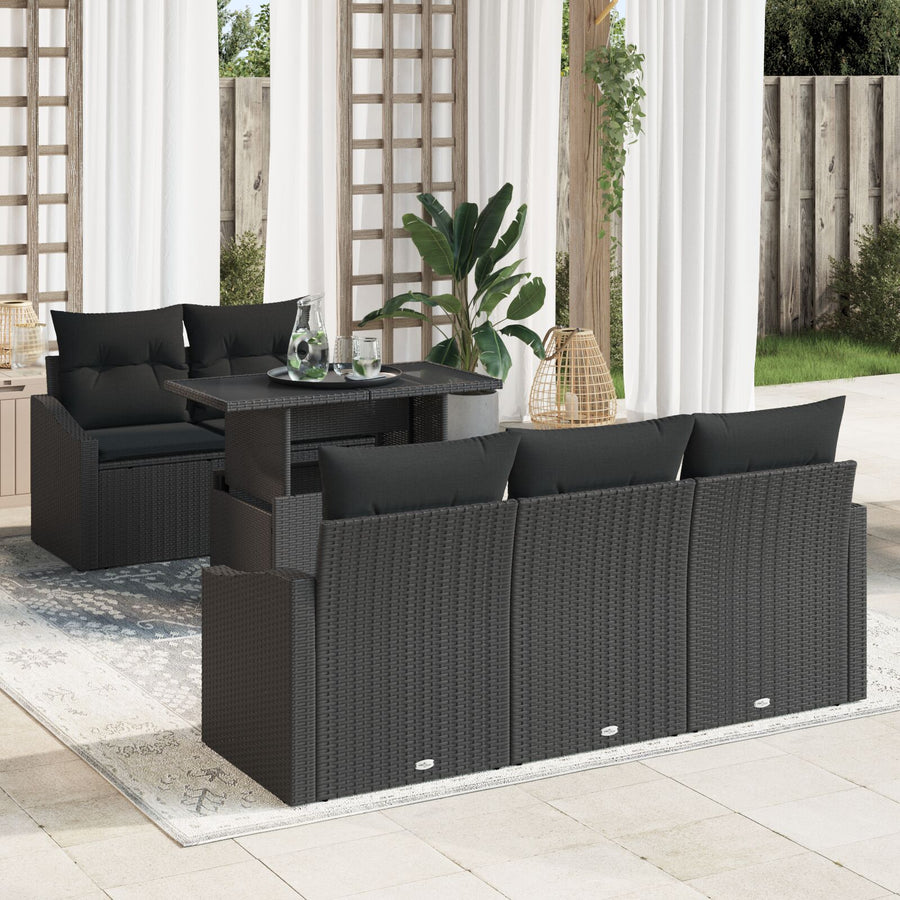 6 Delige Tuin Sofa Set Met Kussens Zwart Poly Riet