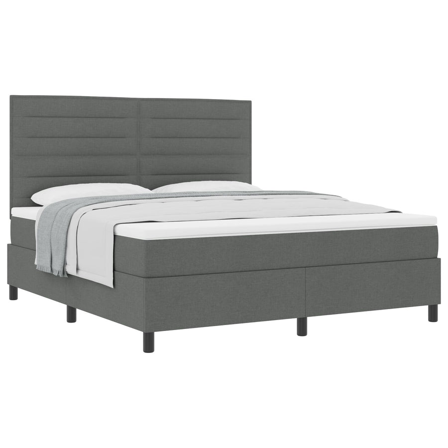 Boxspring Bed Met Matras Super King Stof Donkergrijs 180 x 200 cm Lijnen ontwerp