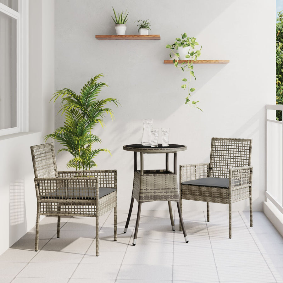 3 Delige Tuin Eetset Grijs Poly Rattan