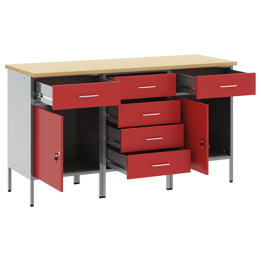 3-Delige Werkcabinetset & Grijs Van Gegalvaniseerd Hout En Staal 3x (84/84/85 cm) Rood 3x cabinet