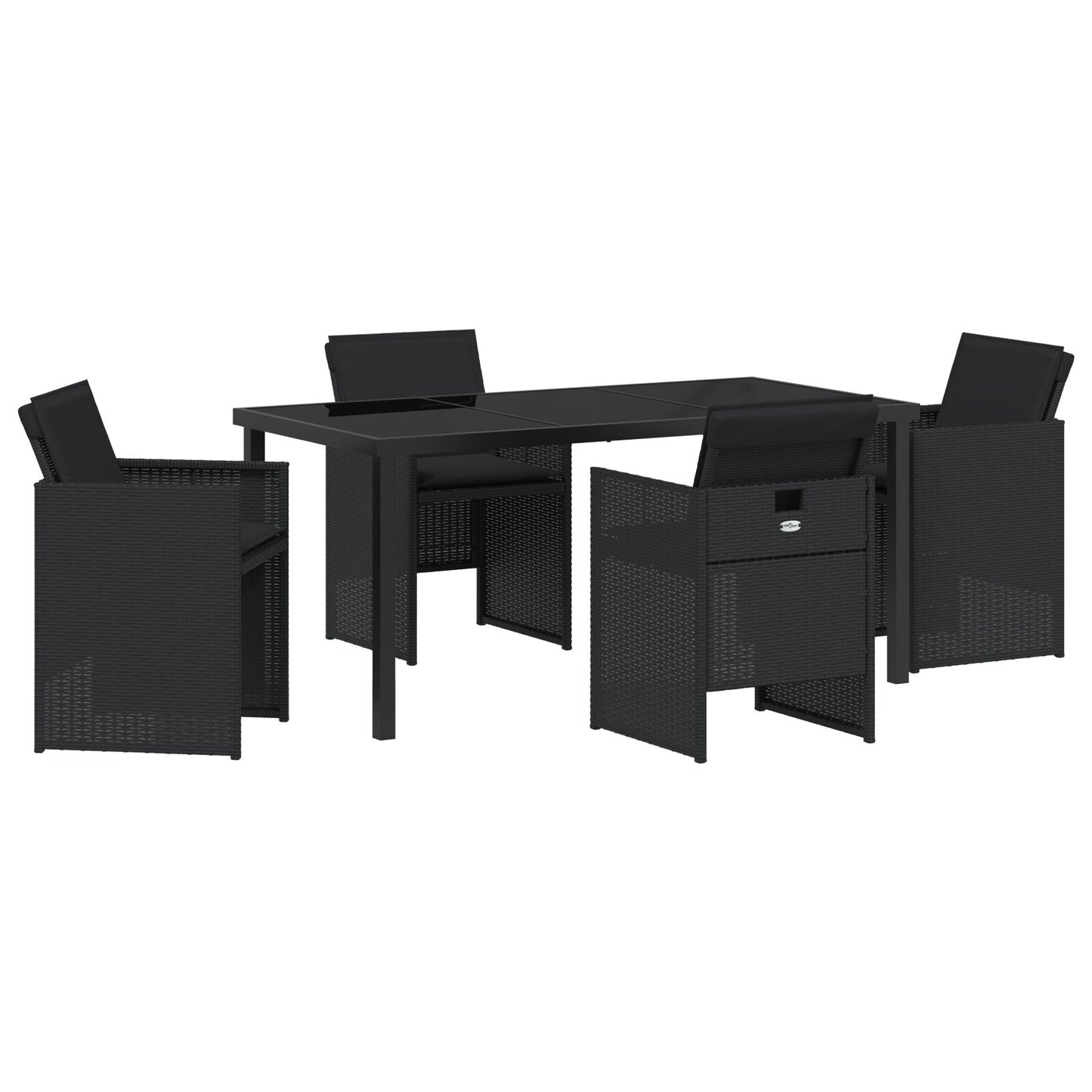 5-Delige Tuin Eettafel Set Met Kussens Zwart Poly Rattan