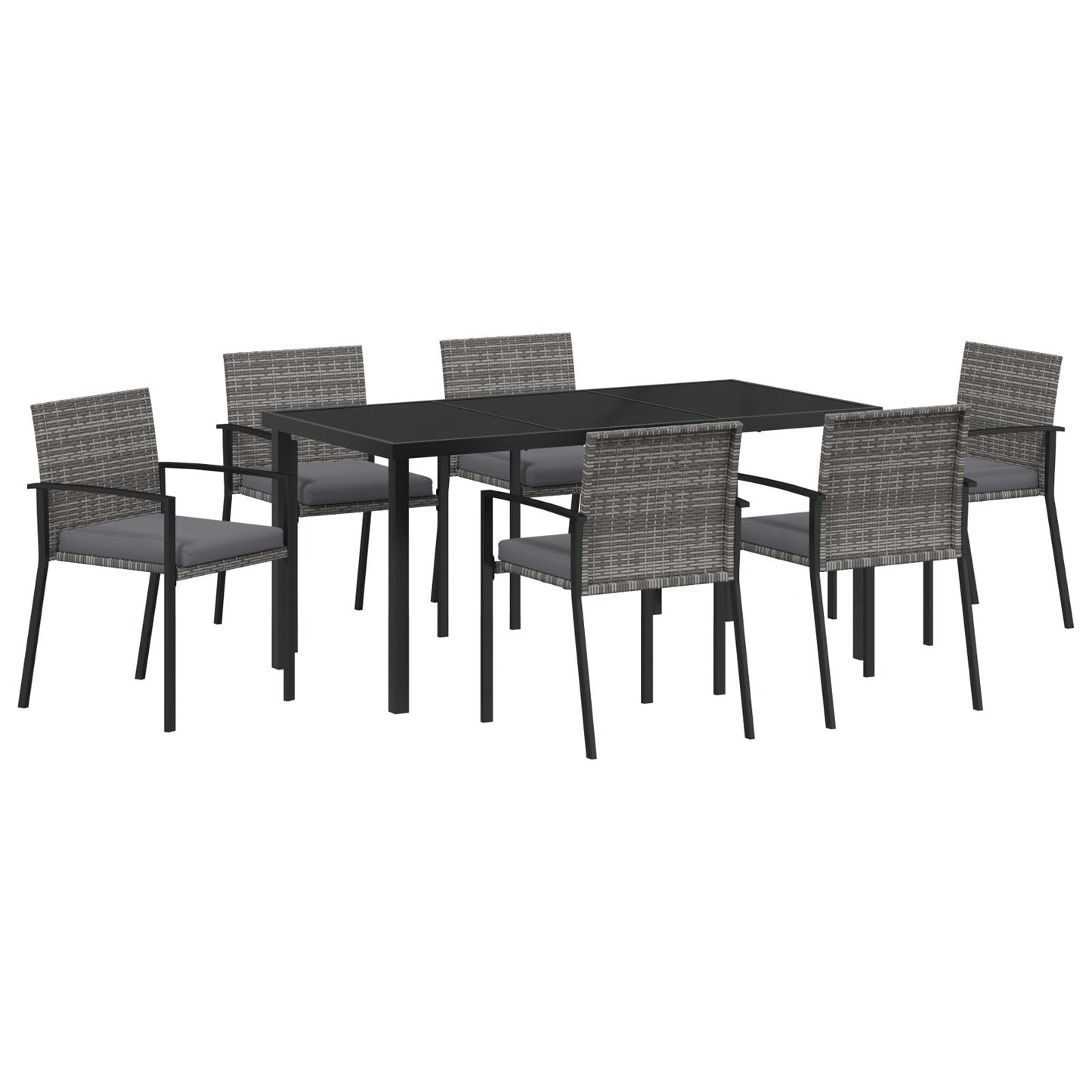 7-Delige Tuinset Grijs Poly Rattan