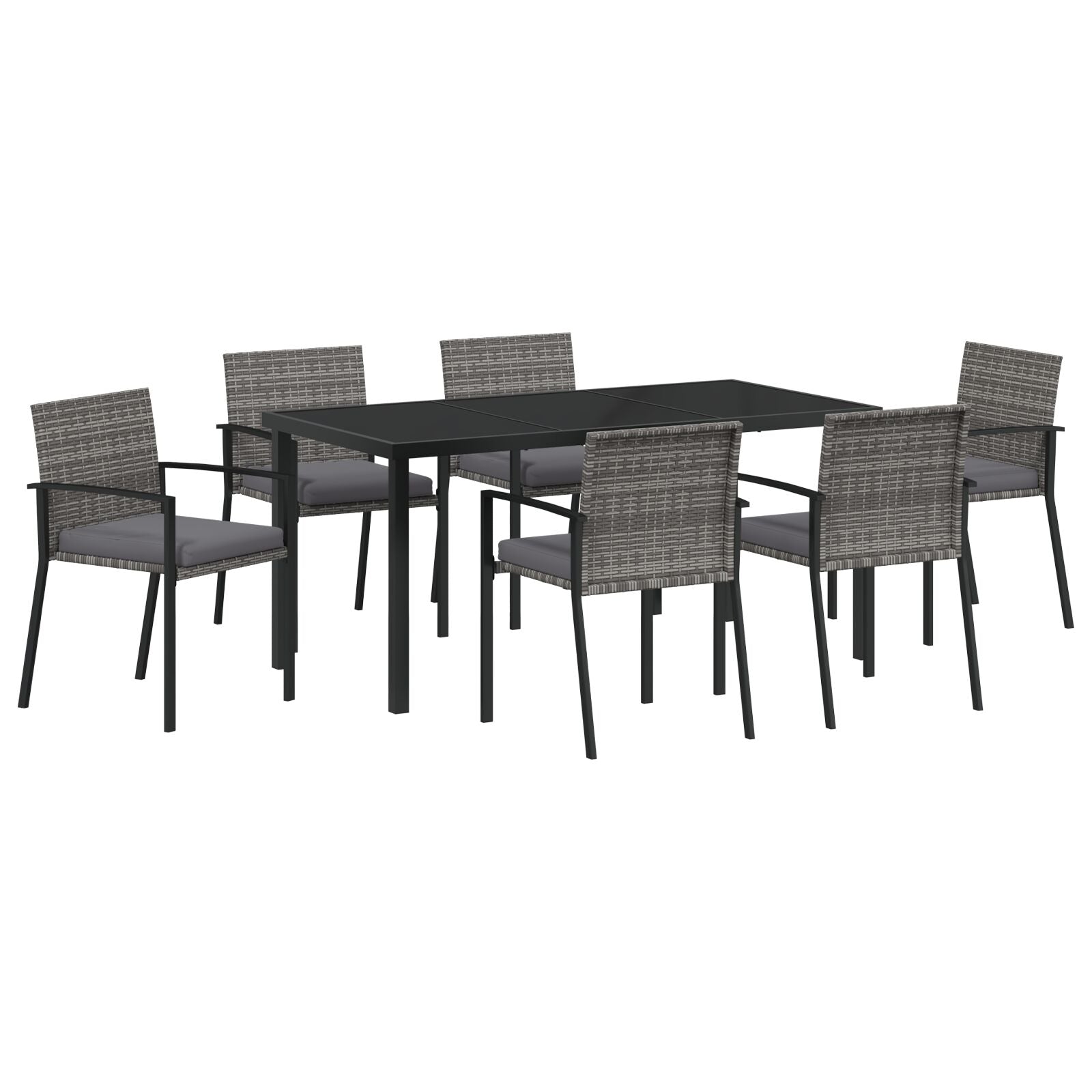 7-Delige Tuinset Grijs Poly Rattan