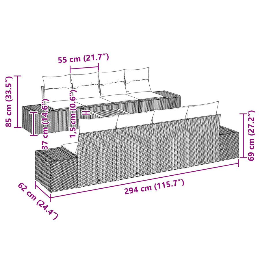 9-Delige Tuin Sofa Set Met Kussens Zwart Poly Rattan Acacia