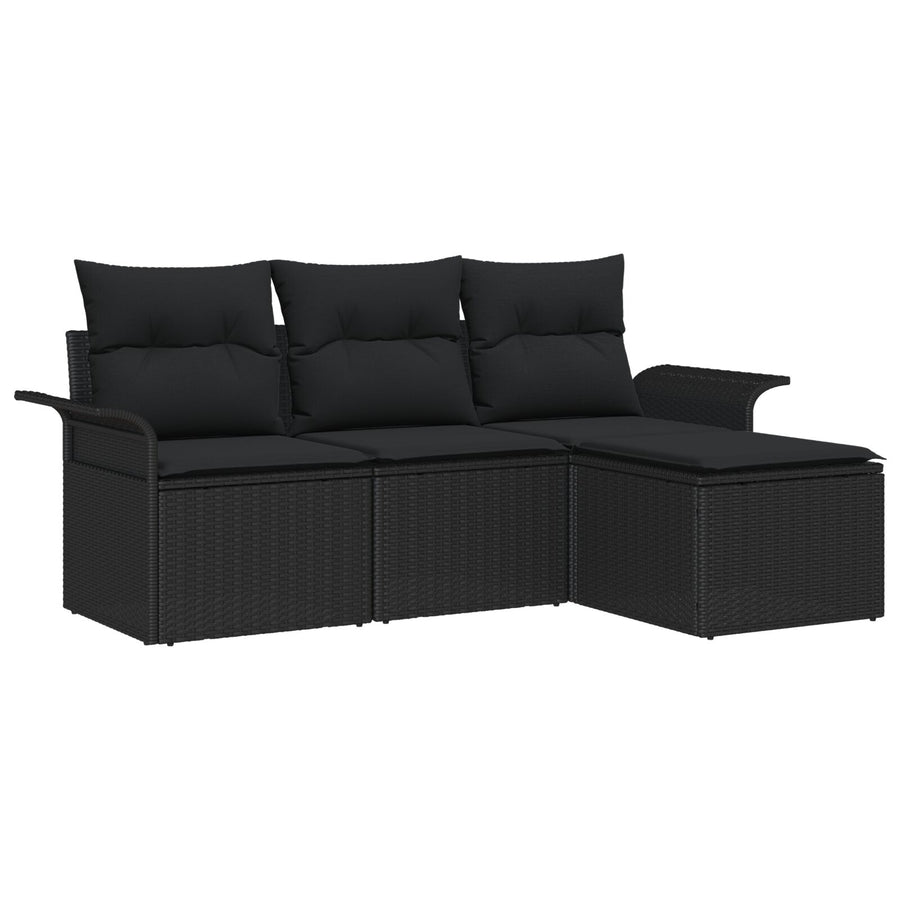 4 Delige Tuin Sofa Set met Kussens Zwart Poly Rattan