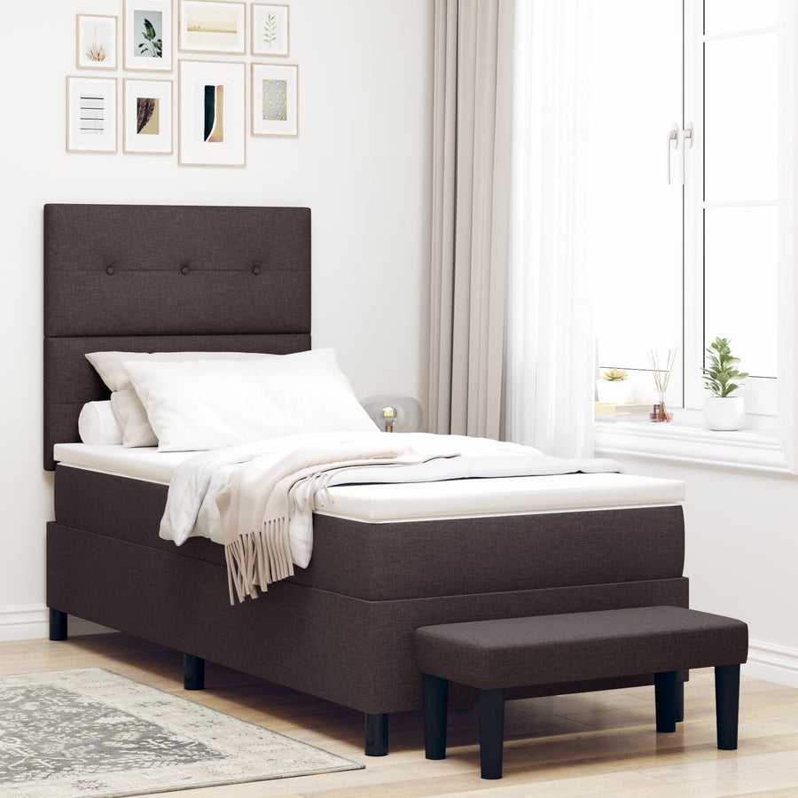Boxspringbed Met Matras En Bankje Stof Donkerbruin 90 x 190 cm Knopgehemde