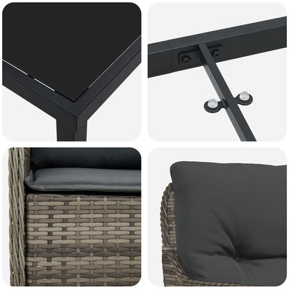 5-Delige Tuindinerset Met Kussens Grijs Poly Rattan