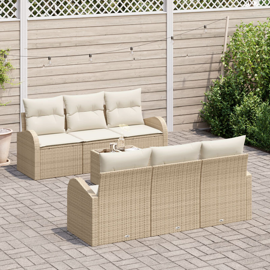 7-Delige Tuin Sofa Set Met Kussens Beige Poly Rattan