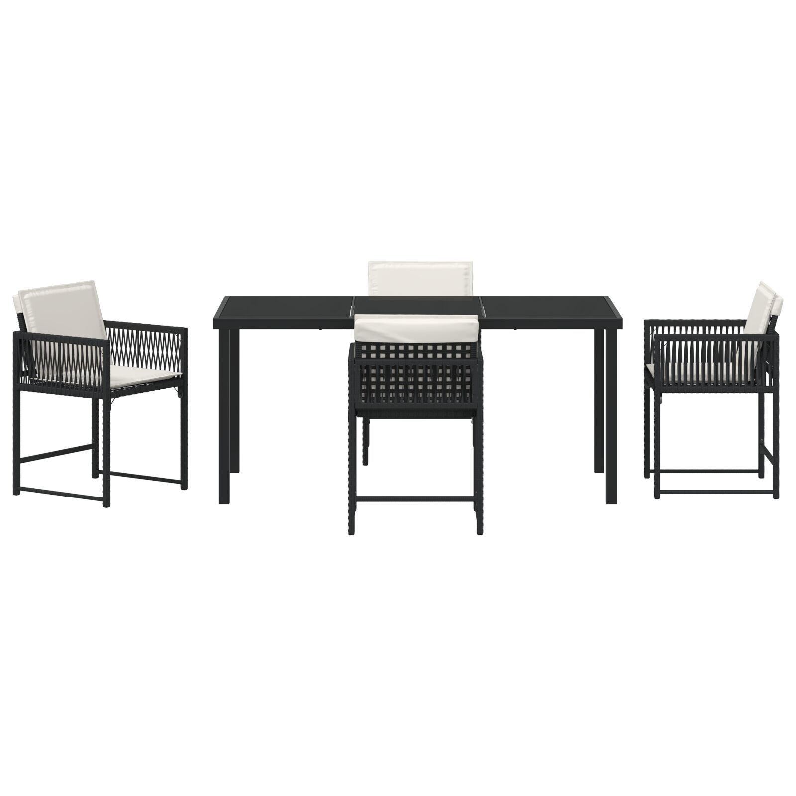5-Delige Tuin Eetset Met Kussens Zwart Poly Rattan
