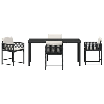 5-Delige Tuin Eetset Met Kussens Zwart Poly Rattan